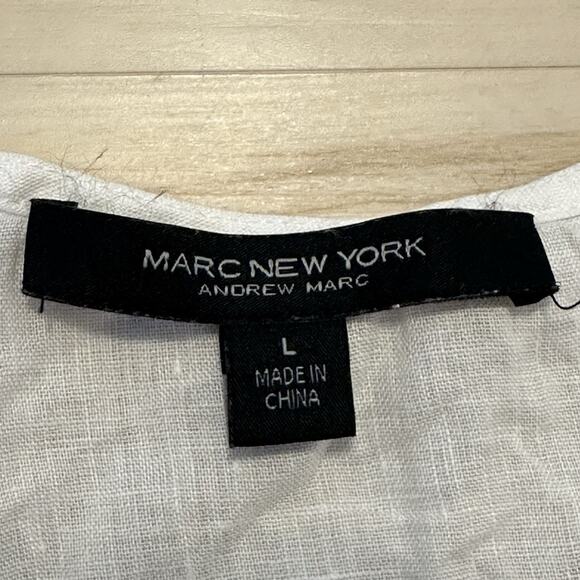 Marc New York Women Large Tank Blouse 100% Linen Pearl Strap White Flowy Coastal - Picture 3 of 6